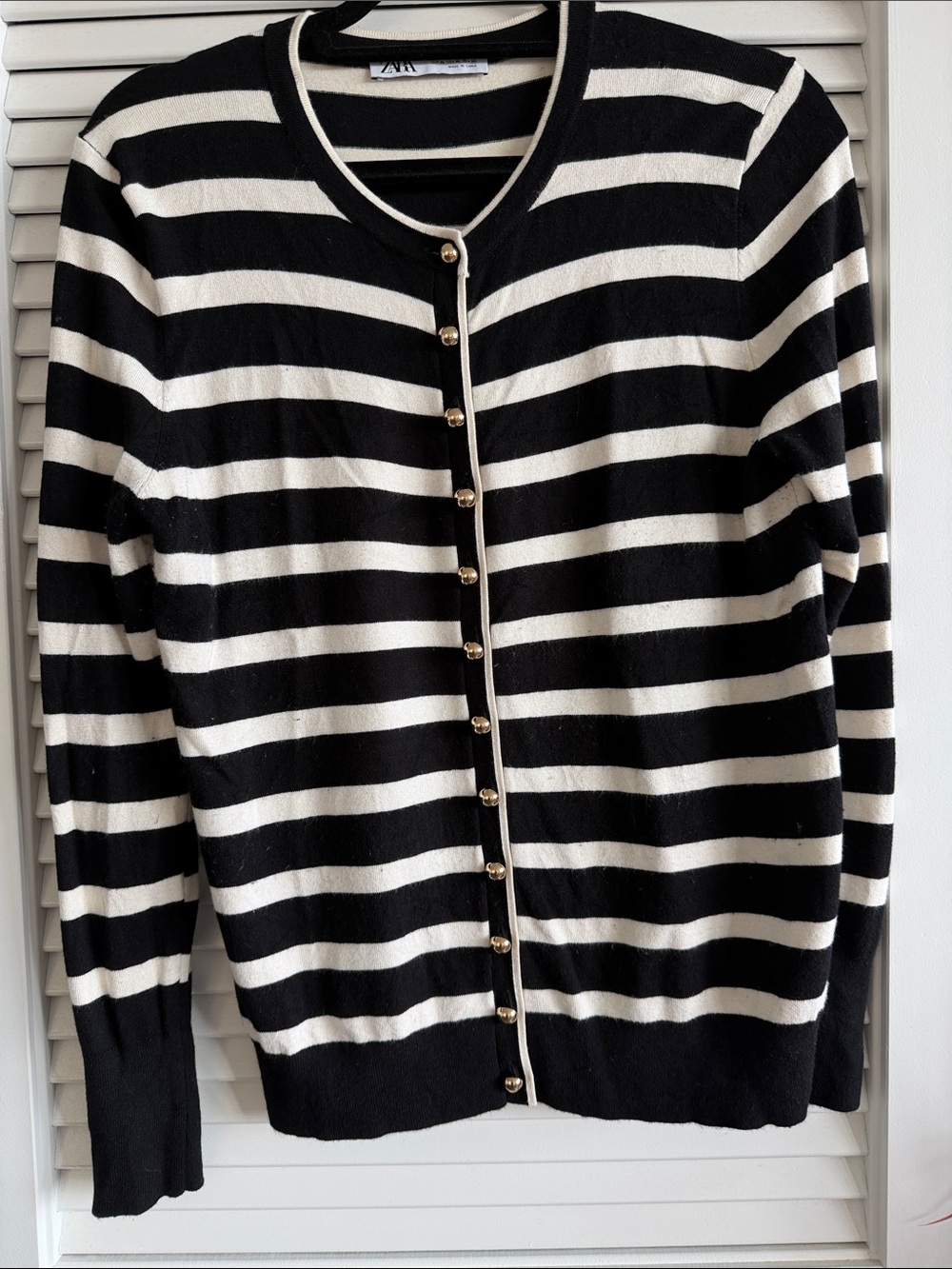Zara Black and White Striped Cardigan with Gold Buttons
